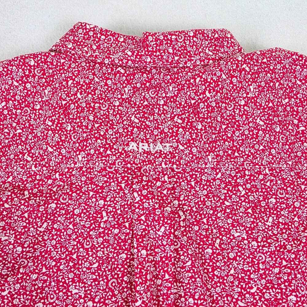 Ariat Red Floral Print Casual Button-Down Shirt - Picture 6 of 9
